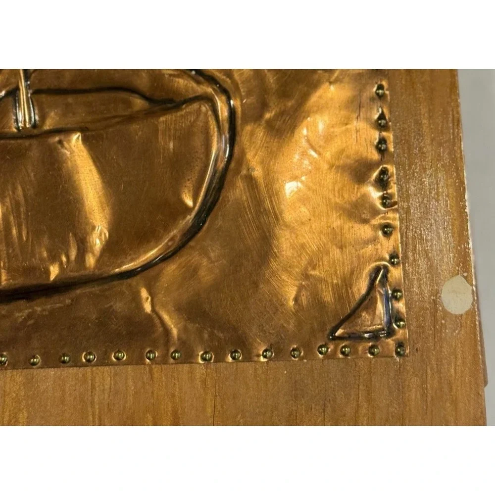 VTG Handmade Wooden & Hammered Copper Relief Floral Memory Scrapbook Book